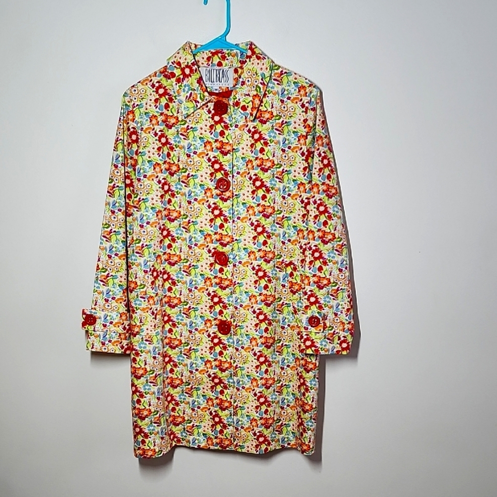 Vintage Bill Blass Colorful Floral Womens Midi Jacket Button Down Womens 10